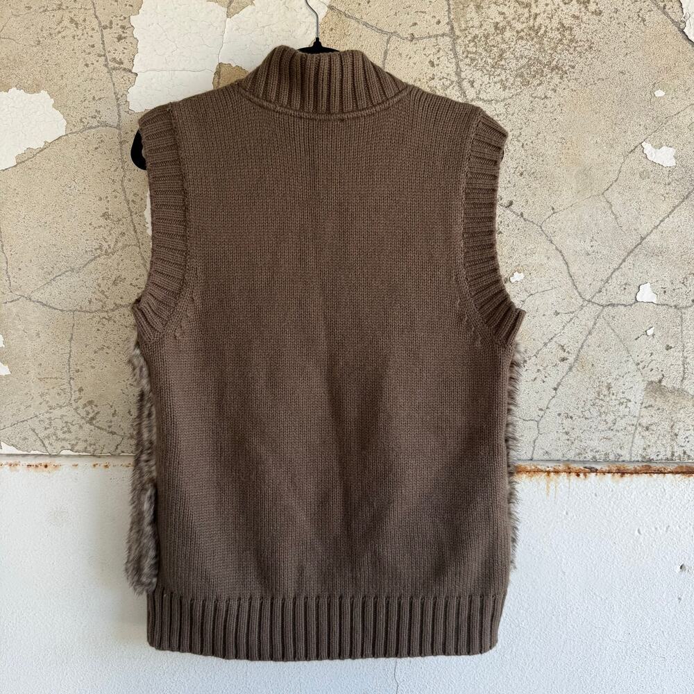 Faux Fur‎ Sweater Vest Tribal Womens M Cable Knit Mock Neck Cabincore Apres Ski - Picture 6 of 6